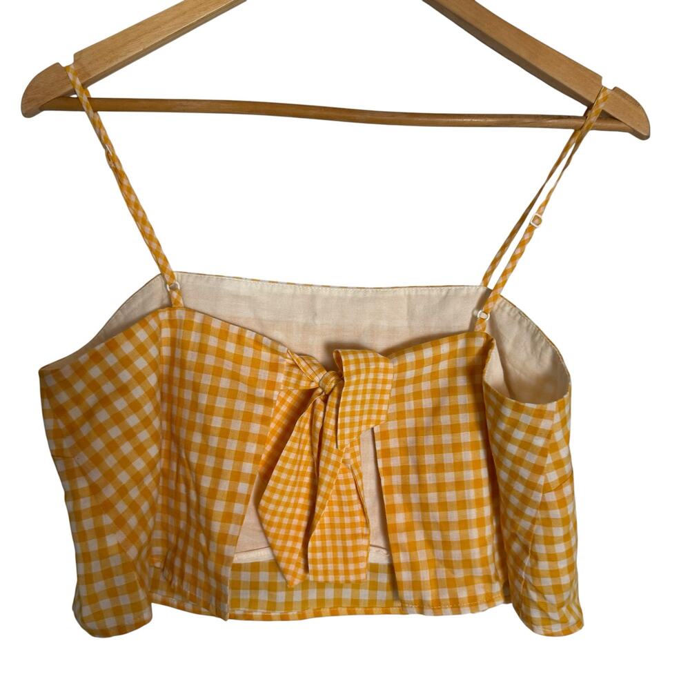 Lovers + Friends Revolve Bowie Yellow Gingham Print Tie Back Crop Top Size Small - Picture 6 of 9